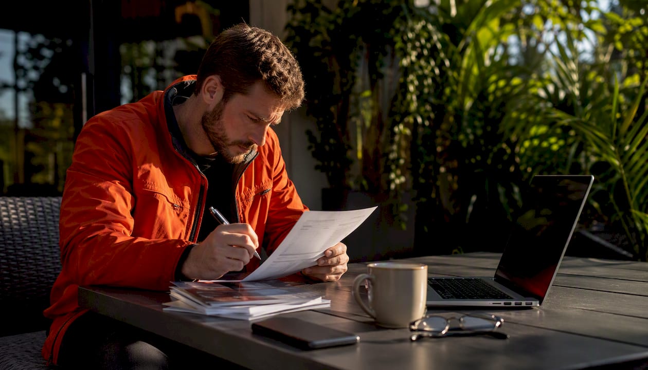 Man reviewing motorcycle financing paperwork
