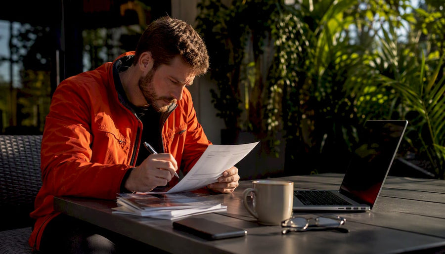 Man reviewing motorcycle financing paperwork