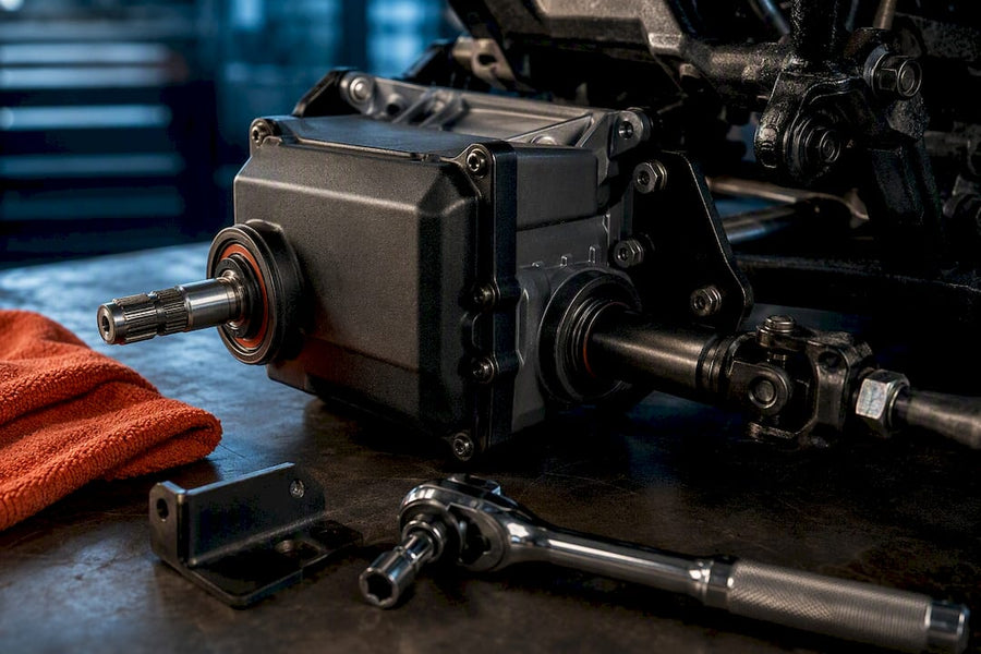 Sealed ATV power steering components close-up