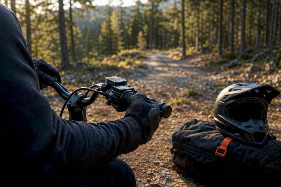 Beginner rider checking anonymous ATV controls