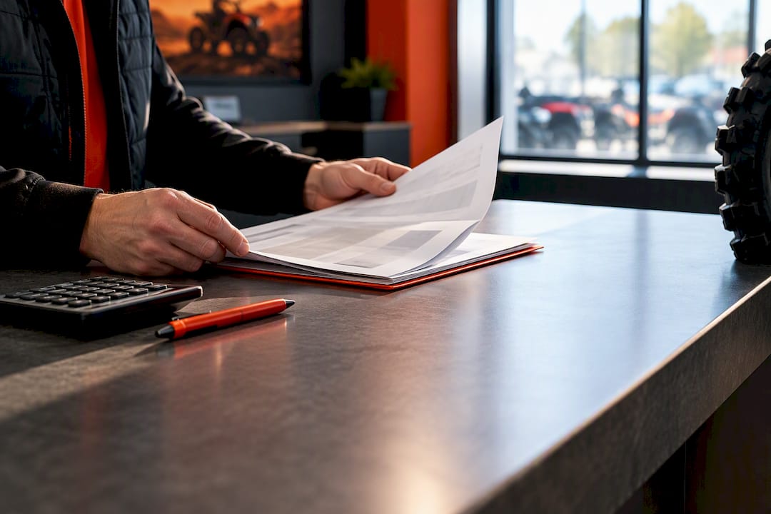 Dealership quote review with calculator and ATV edge