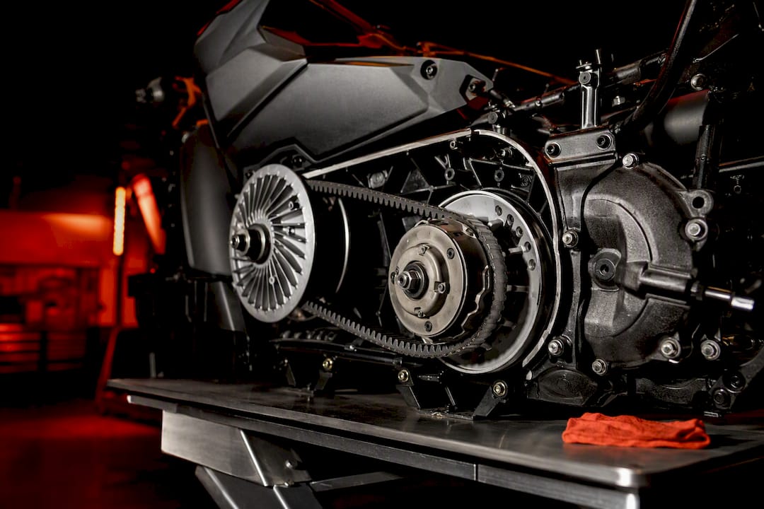 Partial ATV drivetrain showing clutch and belt