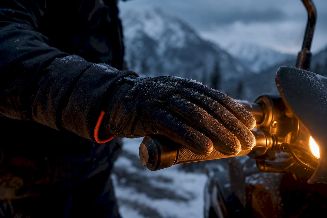 Rider testing heated grip in winter