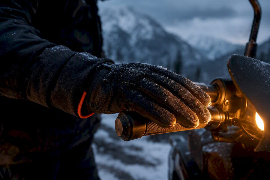 Rider testing heated grip in winter