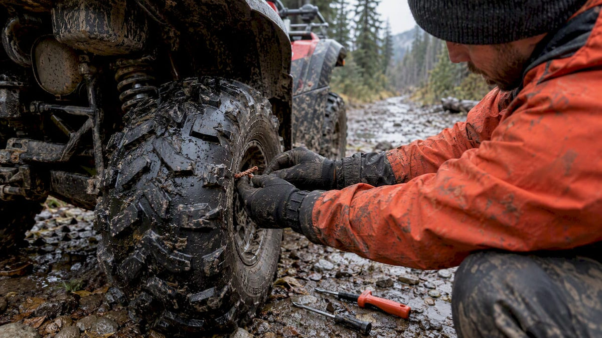 Self-vulcanizing plug repairing ATV tire tread