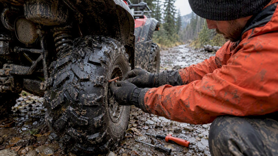 Self-vulcanizing plug repairing ATV tire tread