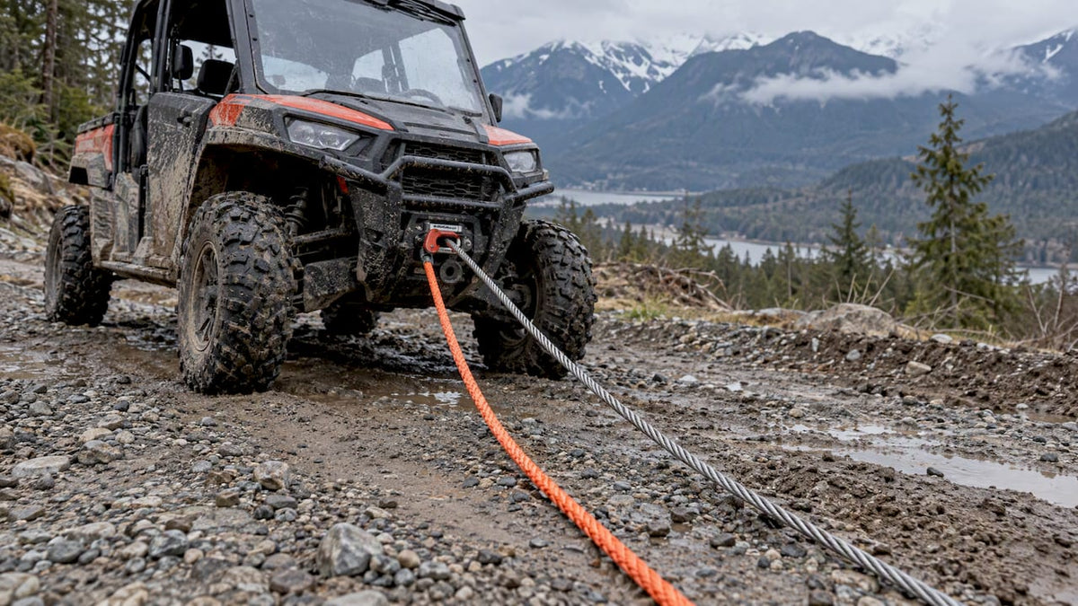Synthetic rope and steel cable on UTV