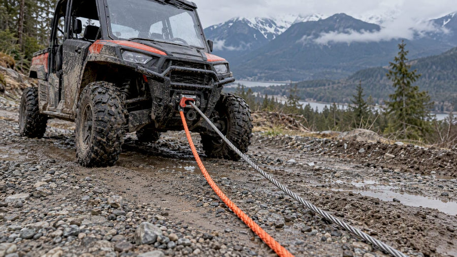 Synthetic rope and steel cable on UTV