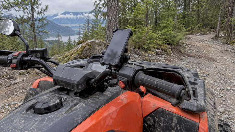 Phone secured on a CFMOTO ATV handlebar