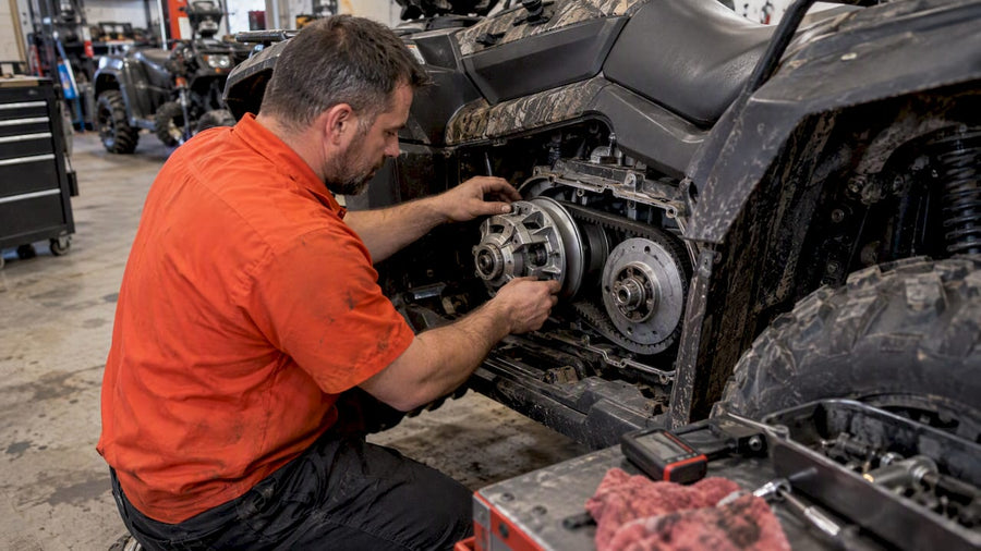 Mechanic tuning a CFMOTO ATV clutch