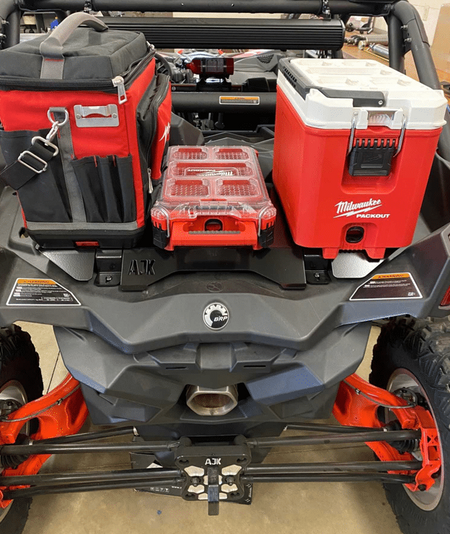 Can-Am X3 Milwaukee Packout Mount 1.5  by AJK Offroad Installed on Vehicles with 2 Kits and Cooler