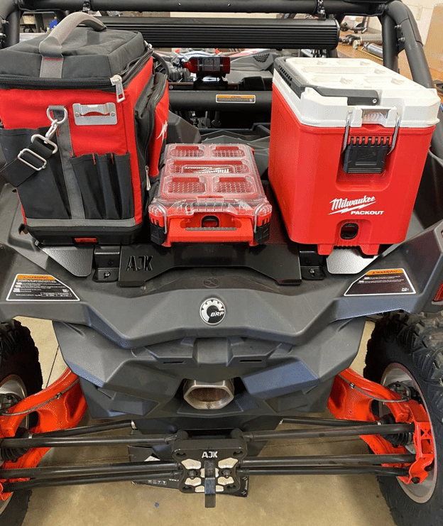 Can-Am X3 Milwaukee Packout Mount 1.5  by AJK Offroad Installed on Vehicles with 2 Kits and Cooler