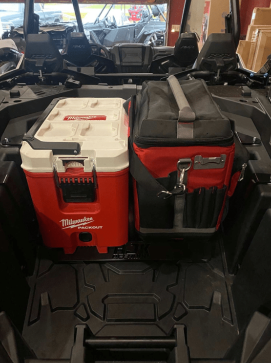 Polaris RZR PRO XP / Turbo R Packout Mount by AJK Offroad with Miluakee Pack and Cooler