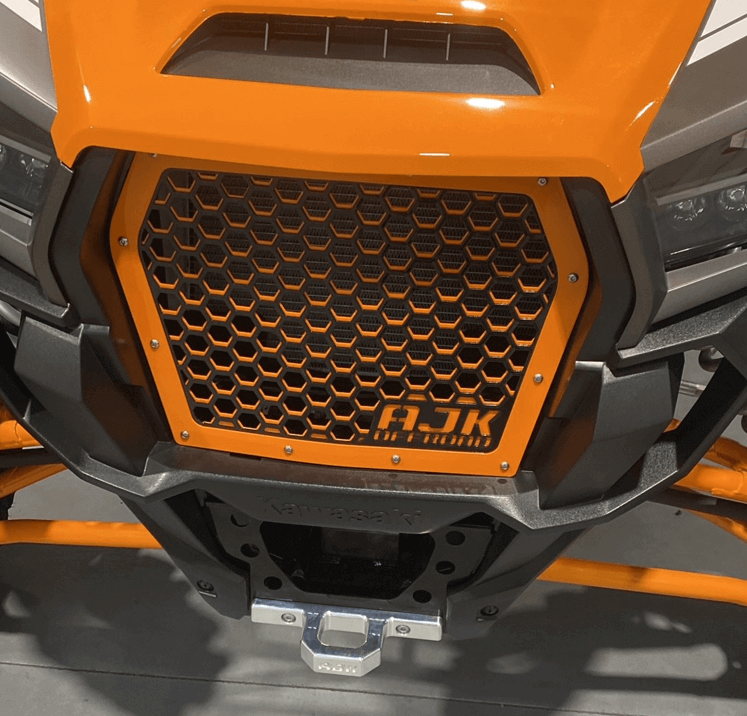 Kawasaki KRX Front Grill by AJK Offroad in Orange Front View