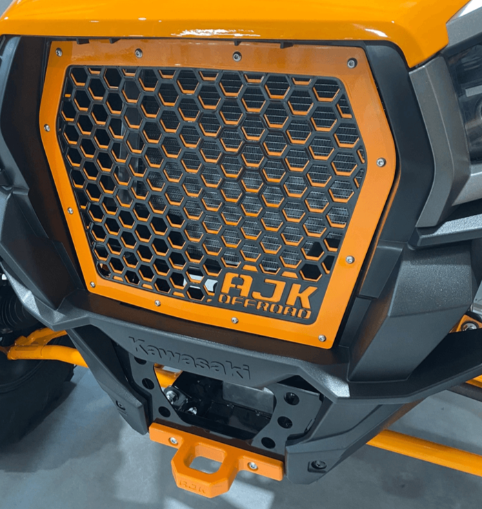 Kawasaki KRX Front Grill by AJK Offroad in Orange Front Side View
