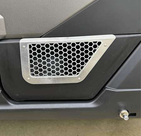 Polaris Xpedition Vented Lower Doors Inserts by AJK Offroad Rear Door in Raw Aluminum Close Up