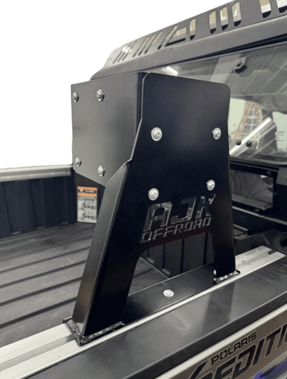 Polaris Xpedition Spare Tire Carrier by AJK Offroad Side Angled View Pictured Without a Tire