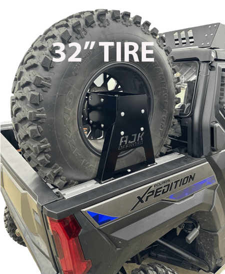 Polaris Xpedition Spare Tire Carrier by AJK Offroad Pictured with a 32" Tire on the Right Side