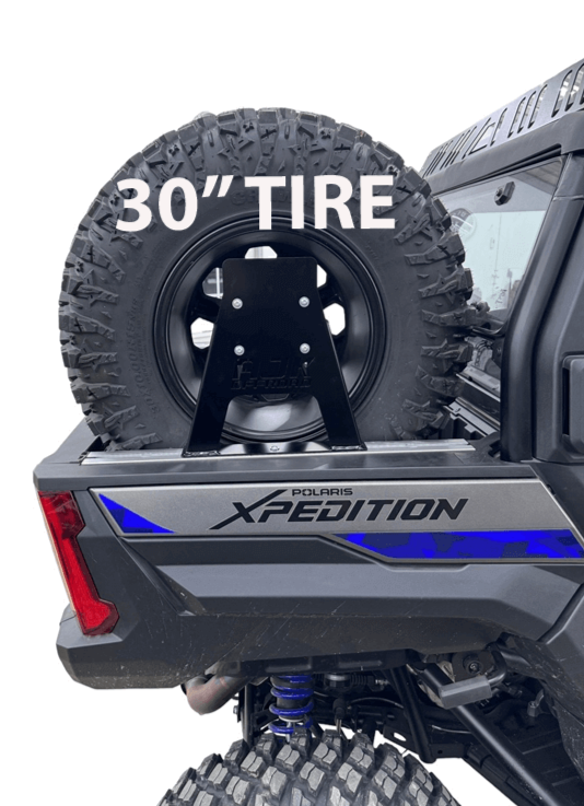 Polaris Xpedition Spare Tire Carrier by AJK Offroad  Pictured with 30" Tire Full Right Side View