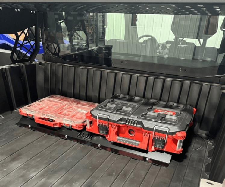 Polaris Ranger 1500XD Front Packout Mount Installed with Two Kits Right Angle View