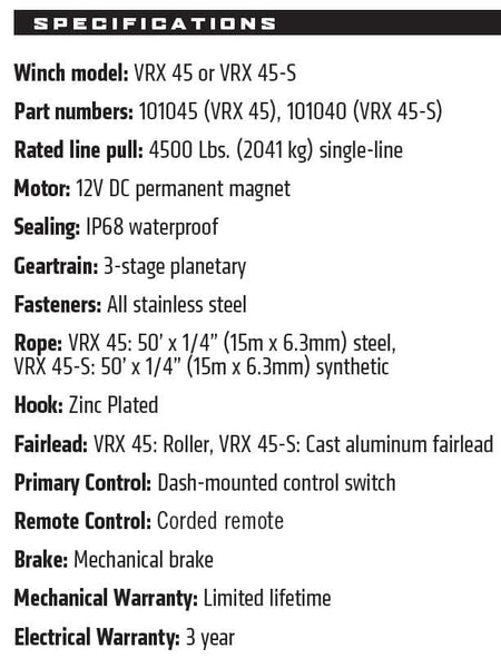 Warn VRX 4500 LBS Winch  AJK Offroad