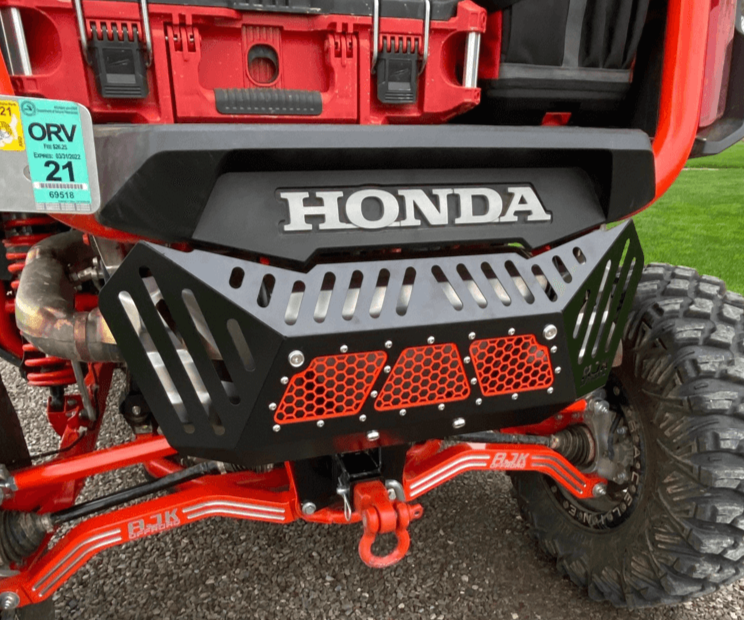 Honda Talon Exhaust Cover by AJK Offroad in Black Front Left Side View Installed