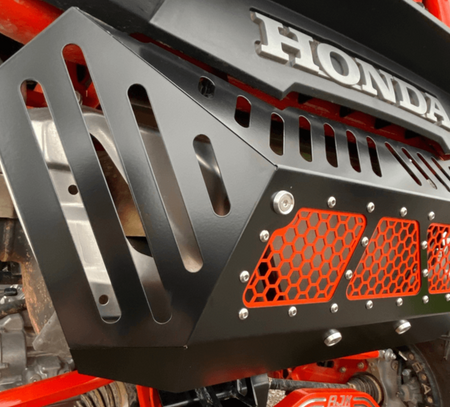 Honda Talon Exhaust Cover by AJK Offroad in Black Extreme Left Side Close Up