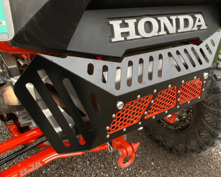 Honda Talon Exhaust Cover by AJK Offroad in Black Far Side Left Front View