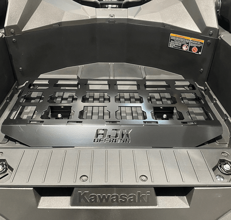 Kawasaki KRX Packout Mount 1.5 by AJK Offroad front view of empty installed packout mount
