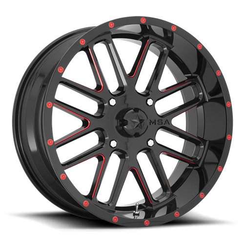 MSA Offroad Wheels Bandit UTV (M35) — Gloss Black Milled w/ Red Tint