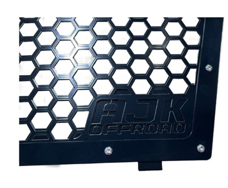 Kawasaki KRX Front Grill by AJK Offroad in Black Close Up of Logo