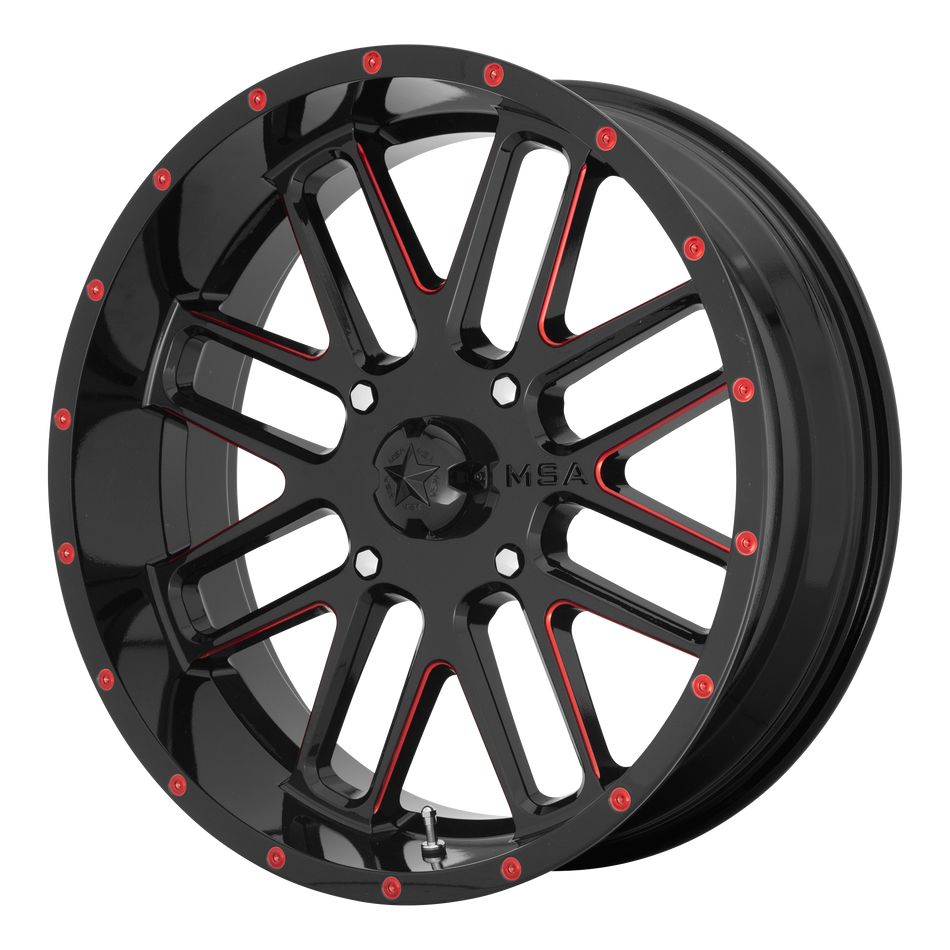 MSA Offroad Wheels Bandit UTV (M35) — Gloss Black Milled w/ Red Tint