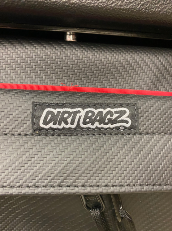 Honda Talon Door Bags by AJK Offroad Close Up of Dirt Bagz Logo in Red
