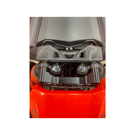 Can-Am Maverick X3 Billet Aluminum Shock Tower Brace by AJK Offroad Installed on Red Can-Am Top Down View